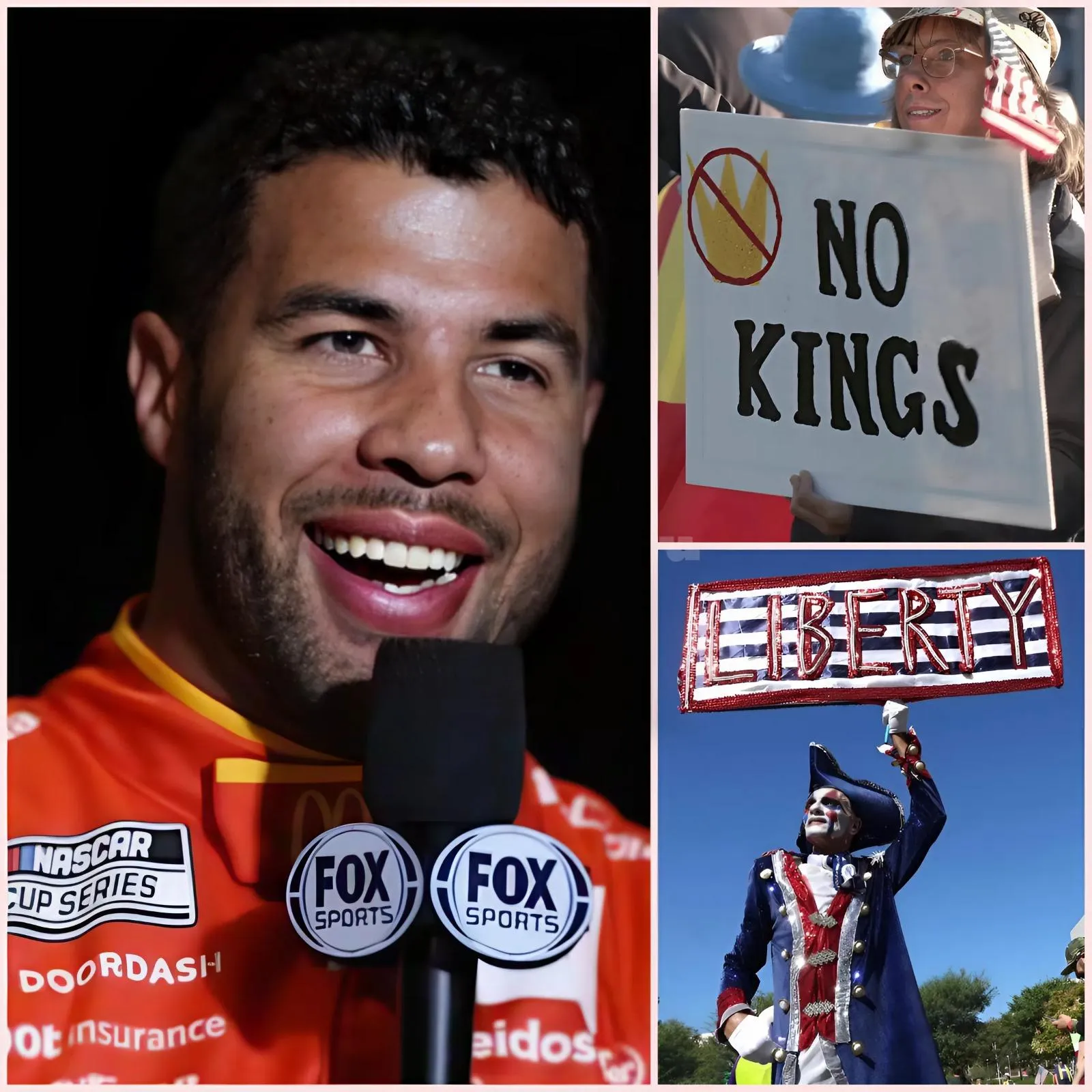 Cover Image for 😳 Breaking News: America is divided — and Bubba Wallace may have just ignited the biggest political fire of the year. 🔥 His post amid the “No Kings Day” protests didn’t just go viral — it exploded like a firecracker across party lines. Just hours later, the post vanished without a trace. But screenshots have already flooded every corner of the internet, from Facebook feeds to underground political groups on Reddit. Now, America is asking: Did Bubba Wallace just slip up… or did he intentionally light the fuse for something much bigger?
