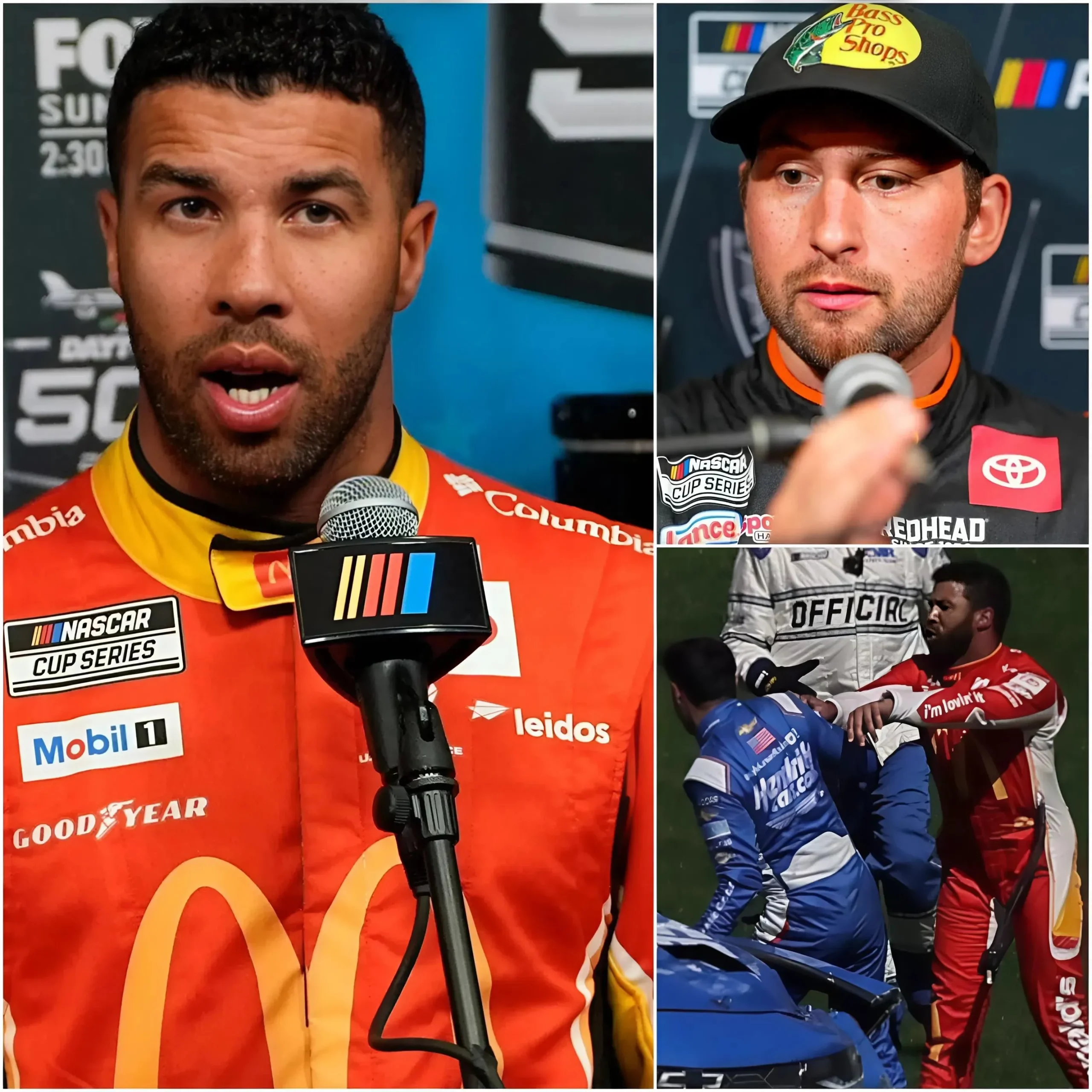 Cover Image for “YOU ARE THE MOST WORTHY CHEATER IN HISTORY!” Bubba Wallace yelled into the microphone, aimed at Chase Briscoe, causing the crowd to explode! Briscoe couldn’t hold back, demanding NASCAR “wipe” Wallace off the track. The climax came after 60 minutes of crazy debate: Nascar CEO jumped in with a “TERRORISING” ruling that forever changed the fate of the two stars – details below! 👇👇